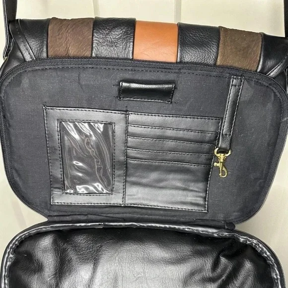 Vintage Avon Black and Brown Leather Purse Boho Bag Cross Body - Picture 8 of 8